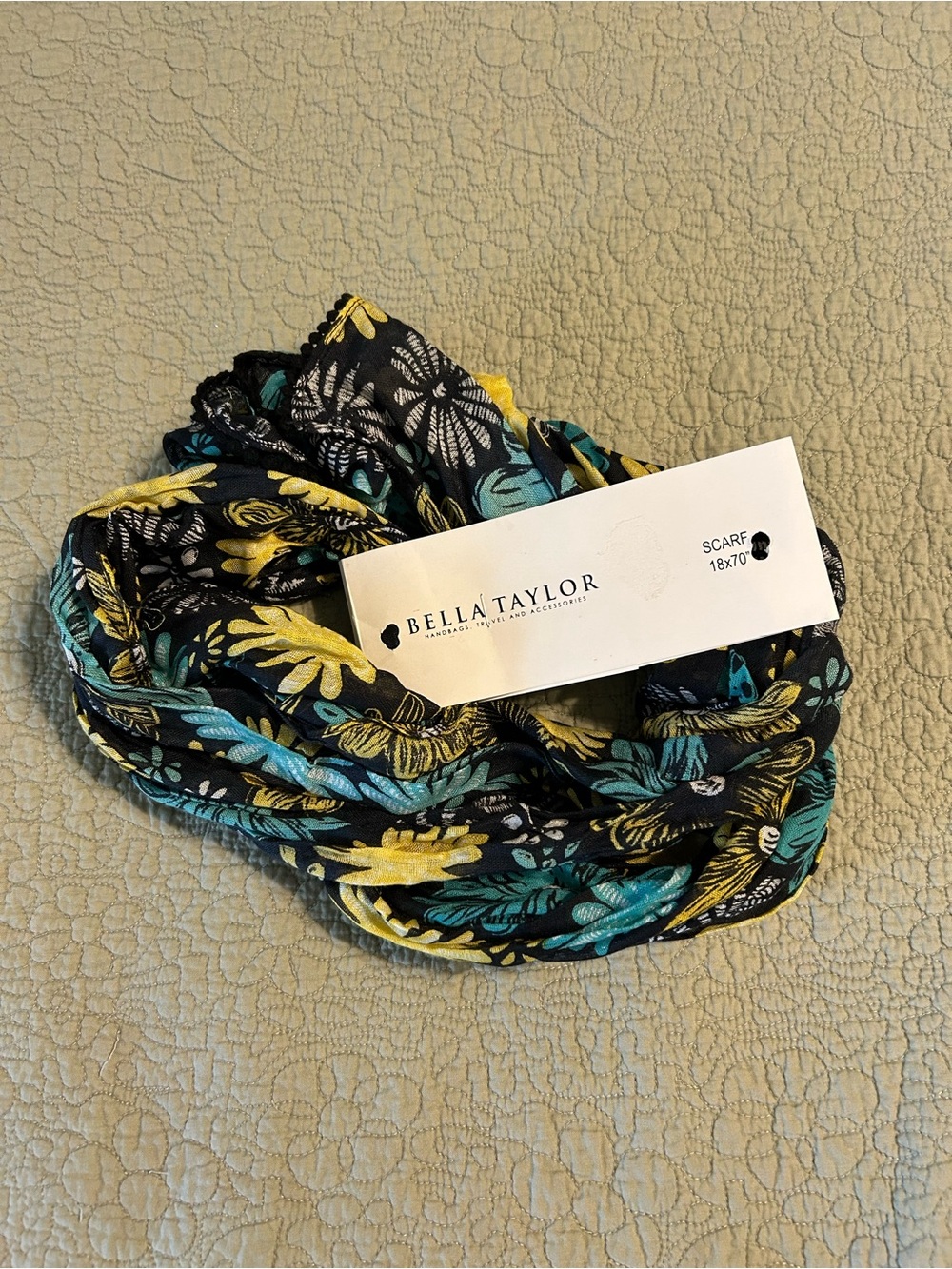 Floral Infinity Scarf with Teal & Yellow Accents